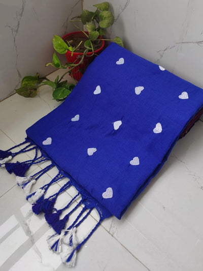 Indiehaat | Pure Khadi Cotton Embroidery Saree Blue