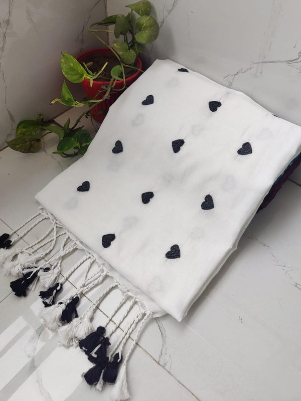 Indiehaat | Pure Khadi Cotton Embroidery Saree White