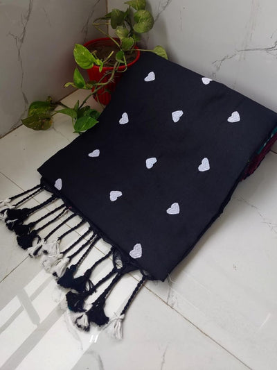 Indiehaat | Pure Khadi Cotton Embroidery Saree Black