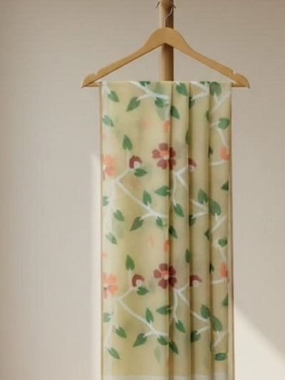 Indiehaat | Pure Muslin Silk Jamdani Saree Yellow