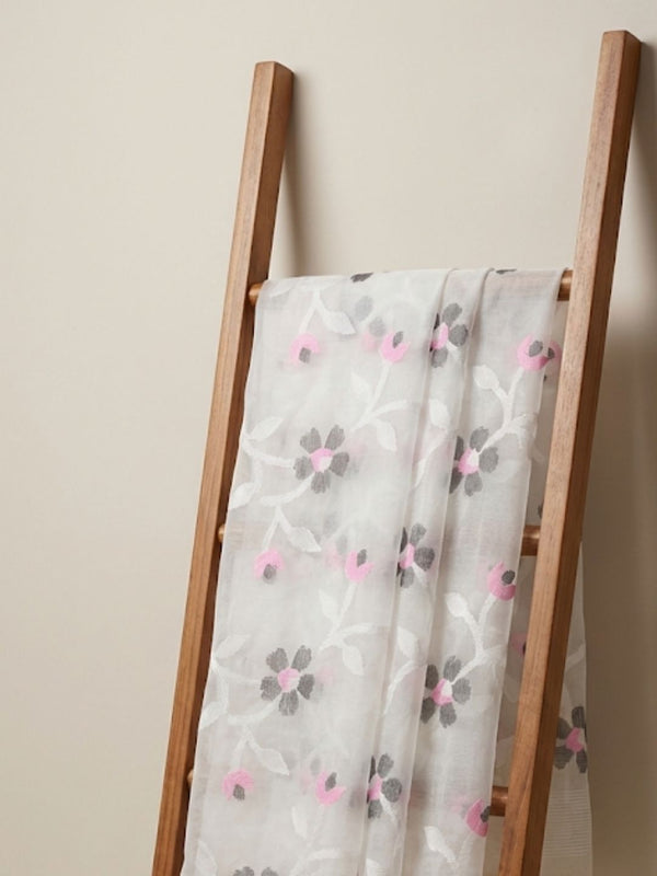 Indiehaat | Pure Muslin Silk Jamdani Saree White