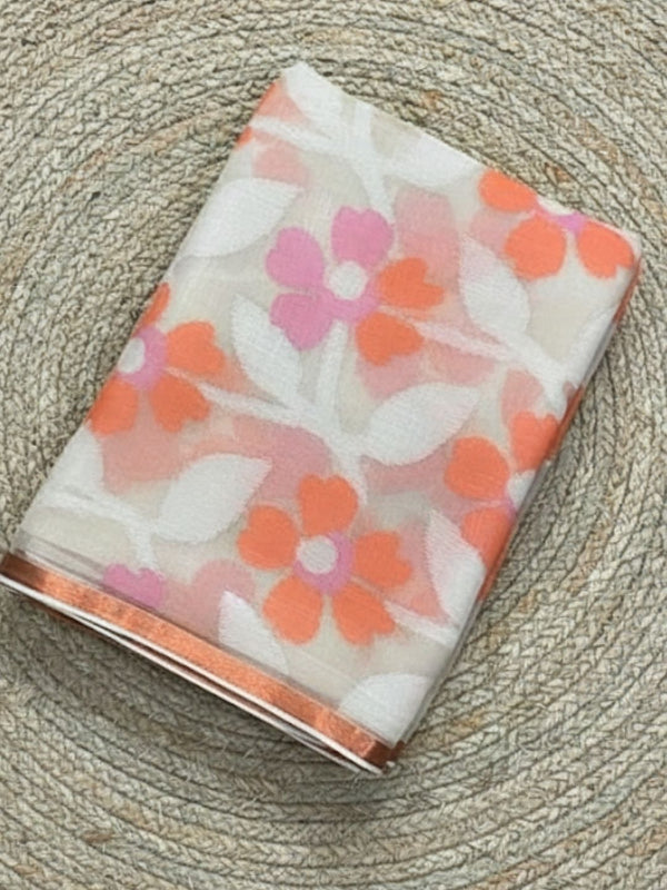 Indiehaat | Pure Muslin Silk Jamdani Saree Beige