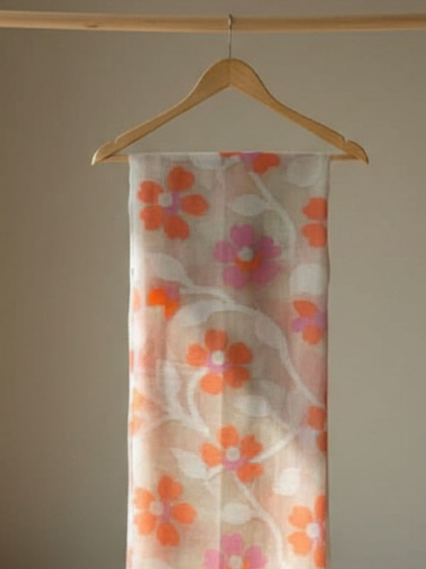 Indiehaat | Pure Muslin Silk Jamdani Saree Beige