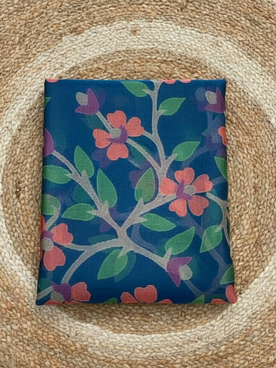 Indiehaat | Pure Muslin Silk Jamdani Saree Blue