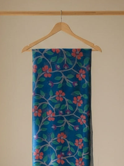 Indiehaat | Pure Muslin Silk Jamdani Saree Blue