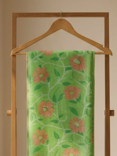 Indiehaat | Pure Muslin Silk Jamdani Saree Green