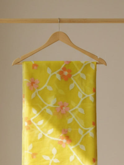 Indiehaat | Pure Muslin Silk Jamdani Saree Yellow