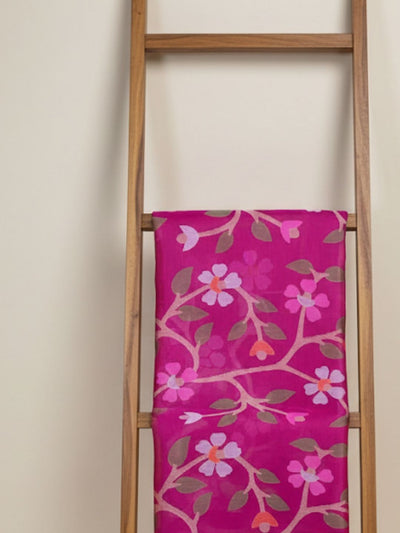 Indiehaat | Pure Muslin Silk Jamdani Saree Pink