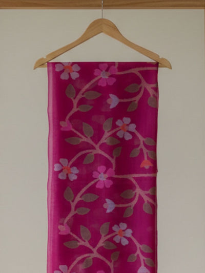 Indiehaat | Pure Muslin Silk Jamdani Saree Pink