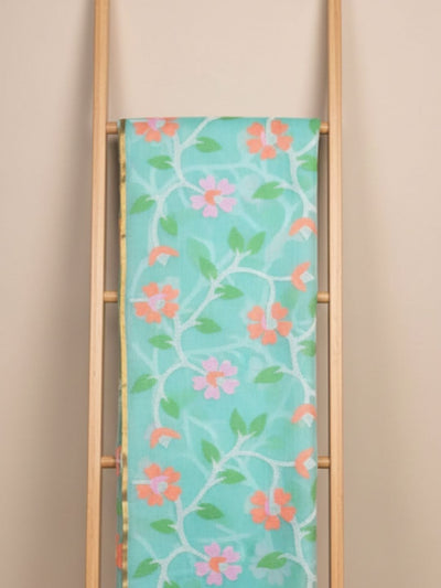 Indiehaat | Pure Muslin Silk Jamdani Saree Blue