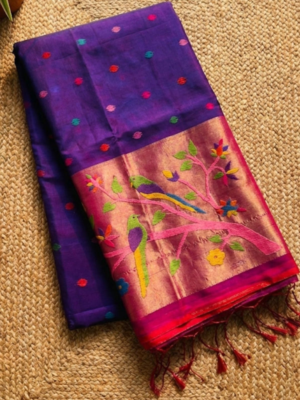 Indiehaat | Pure Muslin Silk Jamdani Sequin Saree Purple