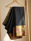 Indiehaat | Pure Muslin Silk Jamdani Sequin Saree Black
