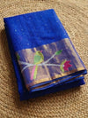 Indiehaat | Pure Muslin Silk Jamdani Sequin Saree Blue
