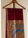 Indiehaat | Pure Muslin Silk Jamdani Sequin Saree Maroon