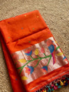 Indiehaat | Pure Muslin Silk Jamdani Sequin Saree Orange