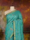 Indiehaat | Pure Linen Jamdani Handloom Saree Green