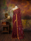 Indiehaat | Pure Linen Jamdani Handloom Saree Maroon