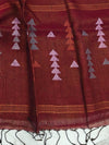 Indiehaat | Pure Linen Jamdani Handloom Saree Maroon