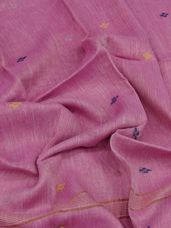 Indiehaat | Pure Linen Jamdani Handloom Saree Pink