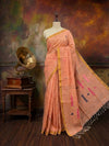 Indiehaat | Pure Linen Jamdani Handloom Saree Peach