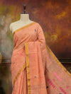 Indiehaat | Pure Linen Jamdani Handloom Saree Peach