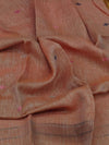 Indiehaat | Pure Linen Jamdani Handloom Saree Peach