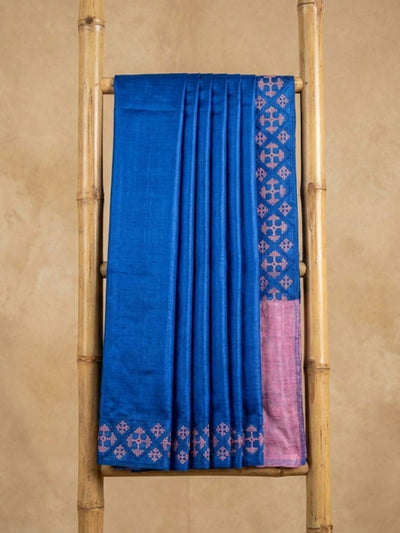 Indiehaat | Silkmark Tussar Silk Embroidery Saree Blue