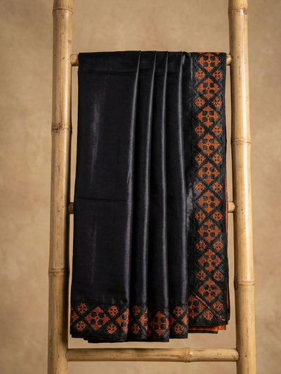 Indiehaat | Silkmark Tussar Silk Embroidery Saree Black