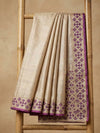 Indiehaat | Silkmark Tussar Silk Embroidery Saree Beige