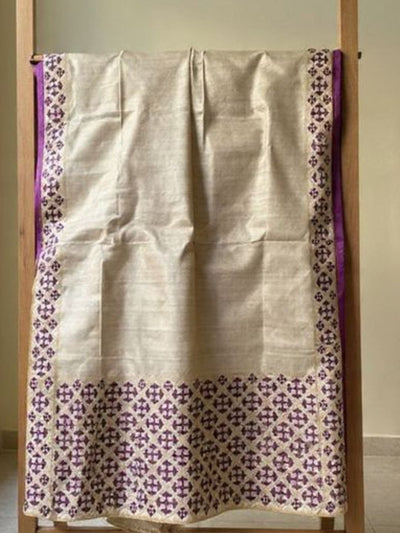 Indiehaat | Silkmark Tussar Silk Embroidery Saree Beige