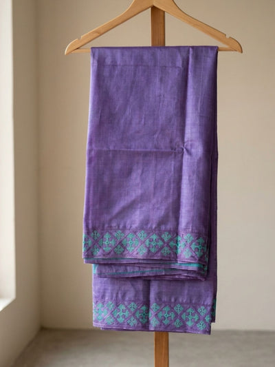 Indiehaat | Silkmark Tussar Silk Embroidery Saree Purple