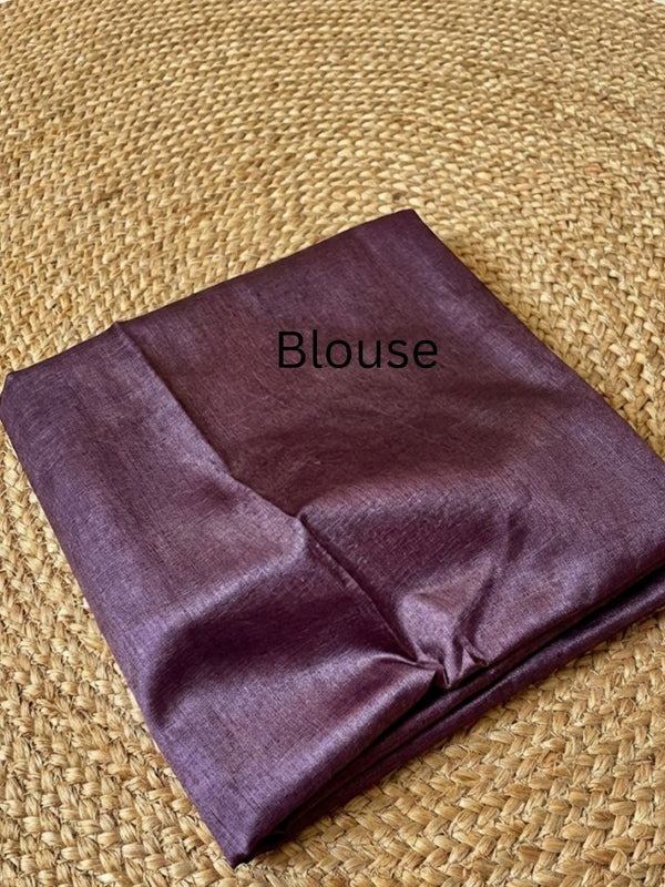 Indiehaat | Silkmark Tussar Silk Meenakari Saree Wine