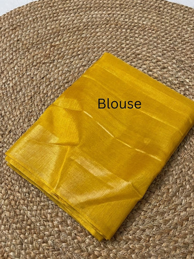 Indiehaat | Silkmark Tussar Silk Meenakari Saree Yellow