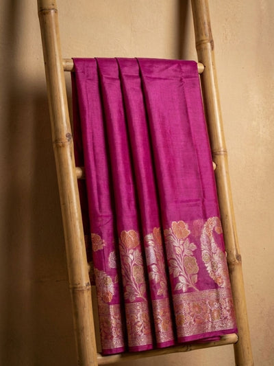 Karigari Noor Silkmark Tussar Meenakari Saree Magenta Pink