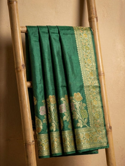 Karigari Noor Silkmark Tussar Meenakari Saree Emerald Green