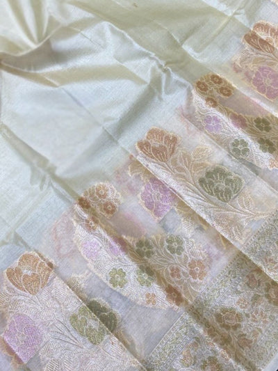 Indiehaat | Silkmark Tussar Silk Meenakari Saree White