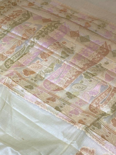 Indiehaat | Silkmark Tussar Silk Meenakari Saree White