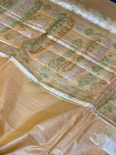 Indiehaat | Silkmark Tussar Silk Meenakari Saree Peach