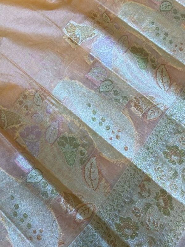 Indiehaat | Silkmark Tussar Silk Meenakari Saree Peach