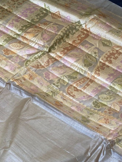 Indiehaat | Silkmark Tussar Silk Meenakari Saree Gray