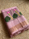 Indiehaat | Handloom Silk Linen Jamdani Saree Pink
