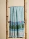 Indiehaat | Handloom Silk Linen Jamdani Saree Blue