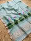 Indiehaat | Handloom Silk Linen Jamdani Saree Blue