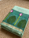 Indiehaat | Handloom Silk Linen Jamdani Saree Green