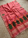 Indiehaat | Handloom Silk Linen Jamdani Saree Red