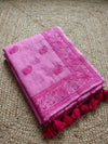 Indiehaat | Pure Mul Cotton Chikankari Saree Pink