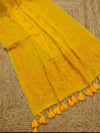 Indiehaat | Pure Mul Cotton Chikankari Saree Yellow