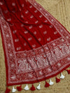 Indiehaat | Pure Mul Cotton Chikankari Saree Red
