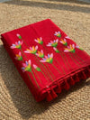 Indiehaat | Pure Mul Cotton Hand Printed Saree Red