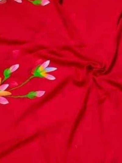 Indiehaat | Pure Mul Cotton Hand Printed Saree Red
